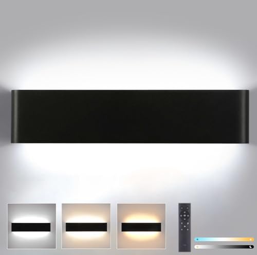 Lightsjoy 28W LED Wandleuchte Innen Dimmbare Wandlampe mit Fernbedienung 40CM Modern Wandleuchten Schwarz Wandlampen Up Down Wandbeleuchtung für Treppenhaus Wohnzimmer Schlafzimmer Flur (2700K-6500K) von Lightsjoy