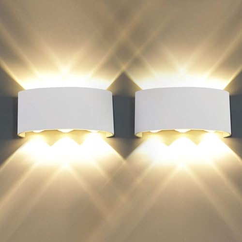 Lightsjoy 2er LED Wandleuchte Innen Aussen Wandlampe Weiß Modern Up and Down IP65 Wasserdicht aus Aluminium 6x120°Ausstrahlungswinkel Warmweiß Lightsjoy 2er LED Wandleuchte Innen Aussen Wandlampe Weiß Modern Up and Down IP65 Wasserdicht aus Aluminium 6x120°Ausstrahlungswinkel Warmweiß von Lightsjoy