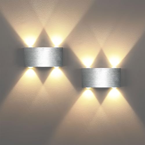 Lightsjoy 2er LED Wandleuchte Innen Modern Wandlampe Silber Up and Down Wandbeleuchtung Aluminium Wandlicht Belechtung Flurlampe Flur für Schlafzimmer Korridor Wohnzimmer Treppe usw Warmweiss Lightsjoy 2er LED Wandleuchte Innen Modern Wandlampe Silber Up and Down Wandbeleuchtung Aluminium Wandlicht Belechtung Flurlampe Flur für Schlafzimmer Korridor Wohnzimmer Treppe usw Warmweiss von Lightsjoy