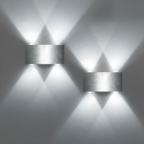 Lightsjoy 2er LED Wandleuchten Innen Modern Wandlampen Silber Up and Down Wandbeleuchtung Aluminium Wandlicht Belechtung Flurlampe Flur für Schlafzimmer Korridor Wohnzimmer Treppe usw Kaltweiss von Lightsjoy