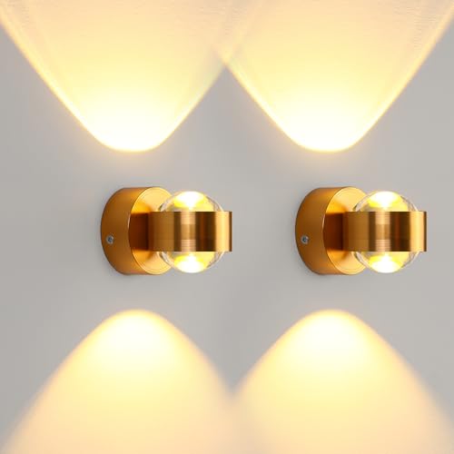 Lightsjoy 2er Moderne LED Wandleuchte Innen Aluminium kreative Golden Wandlampe Minimalistische Kulisse LED Wandspot Wandstrahler Flur Flurlampe Schlafzimmerlampe Wohnzimmer warmes Weiß von Lightsjoy