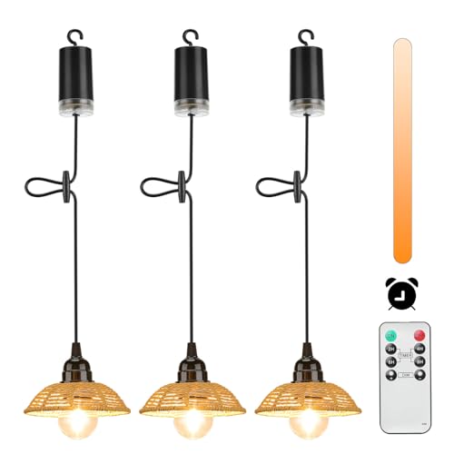 Lightsjoy 3er Boho Hängelampe mit Batterie Outdoor Indoor Hängeleuchte Batteriebetrieben Dimmbar mit Fernbedienung IP65 Wasserdicht Pendelleuchte Ohne Stromanschluss für Innen Außen Garten Balkon von Lightsjoy