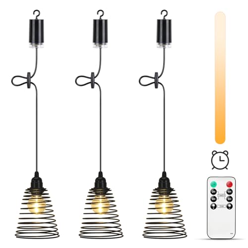 Lightsjoy 3er Hängelampe mit Batterie Outdoor Indoor Akku Pendelleuchte Dimmabel Lampe Hängend mit Fernbedienung IP65 Wasserdicht Deckenlampe Schwarz Außen Batteriebetriebene kronleuchter von Lightsjoy