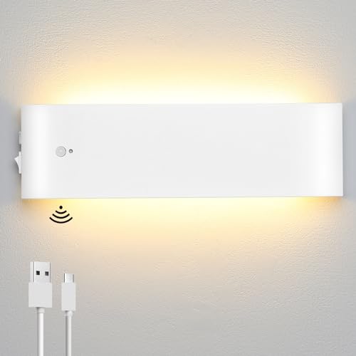 Lightsjoy Akku Wandleuchte Innen Kabellos mit Bewegungsmelder LED Moderne Weiß Wandlampe Wiederaufladbare USB mit Schalter Up Down Batterie Wandbeleuchtung Für Schlafzimmer Korridor Treppe usw von Lightsjoy