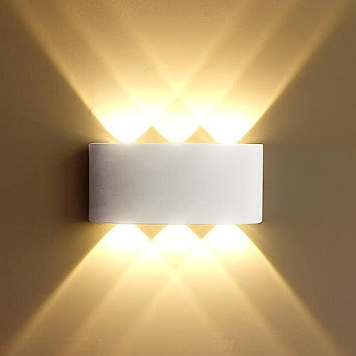 Lightsjoy LED Wandleuchte Innen Aussen Wandlampe Weiß Modern Up and Down IP65 Wasserdicht aus Aluminium 6x120°Ausstrahlungswinkel Warmweiß von Lightsjoy