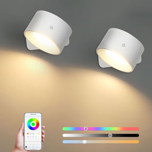 Lightsjoy LED Wandlampe Innen mit Akku Kabellos 2 Stück Weiß Wandleuchte Dimmbar,App und Touch Control 360° Drehbar Wandlicht RGB 3 Farbtemperaturen für Wohnzimmer,Schlafzimmer,Flur und Treppenhaus von Lightsjoy