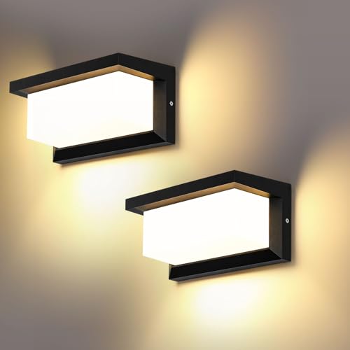 Lightsjoy LED Wandleuchte Außen 2 Stück 18W IP66 Wasserdicht Außenlampe Außenbeleuchtung Wand Rechteck Wandlampe Alu Außenwandleuchte für Außenbreich Outdoor Warmweiß von Lightsjoy