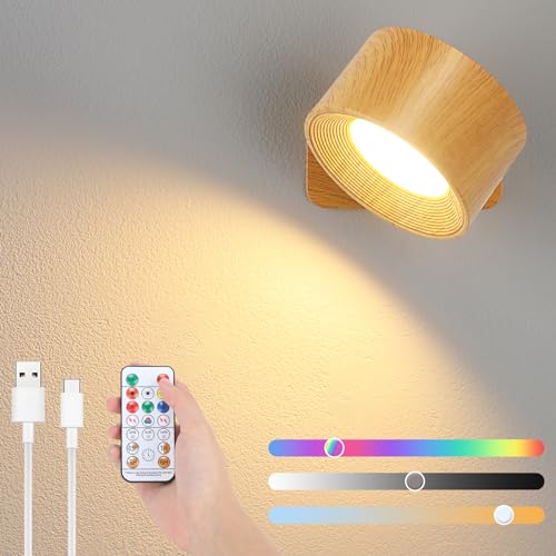 Lightsjoy LED Wandleuchte Innen Kabellose Wandlampe mit Akku Dimmbar,Touch Control 360° drehbare,RGB Wandleuchten 3 Farbtemperaturen für Wohnzimmer,Schlafzimmer, Flur und Treppenhaus von Lightsjoy