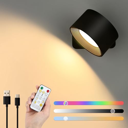 Lightsjoy LED Wandleuchte Innen mit Akku Kabellose Wandlampe Dimmbar,Fernbedienung und Touch Control 360° drehbar Wandlicht RGB 3 Farbtemperaturen für Wohnzimmer,Schlafzimmer, Flur und Treppenhaus von Lightsjoy