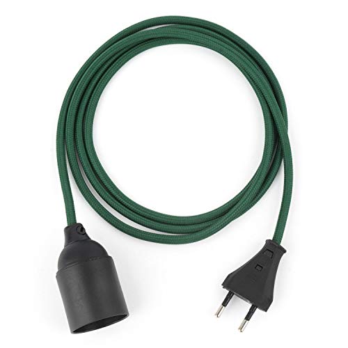 1.8m Plug-In Lampe DUNKELGRÜN, Textilkabel mit Lampenfassung aus Thermoplast (GLATTMANTEL) mit Eurostecker von Lightstock