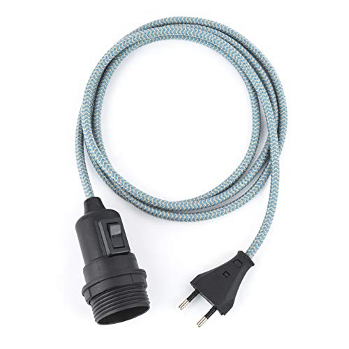 1.8m Plug-In Lampe LEINEN-BLAU, Textilkabel mit Lampenfassung aus Thermoplast (TEILGEWINDEMANTEL) mit Schalter und Eurostecker von Lightstock