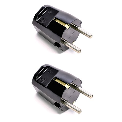 2 Stück | Schuko-Stecker aus Duroplast (Bakelit-Optik), Schutzkontaktstecker, schwarz von Lightstock