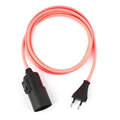 3m Plug-In Lampe FUCHSIA-PINK, Textilkabel mit Lampenfassung aus Thermoplast (Glattmantel) mit Schalter und Eurostecker von Lightstock