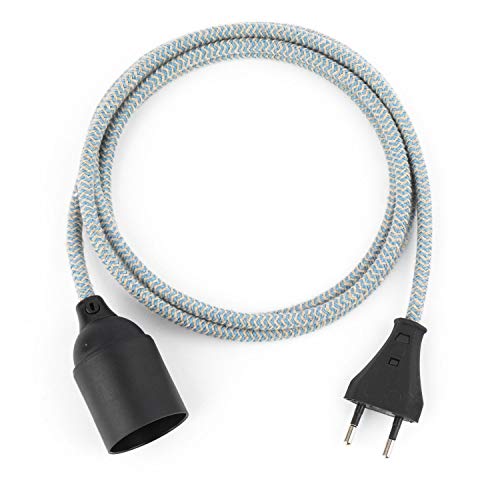 3m Plug-In Lampe LEINEN-BLAU, Textilkabel mit Lampenfassung aus Thermoplast (GLATTMANTEL) mit Eurostecker von Lightstock