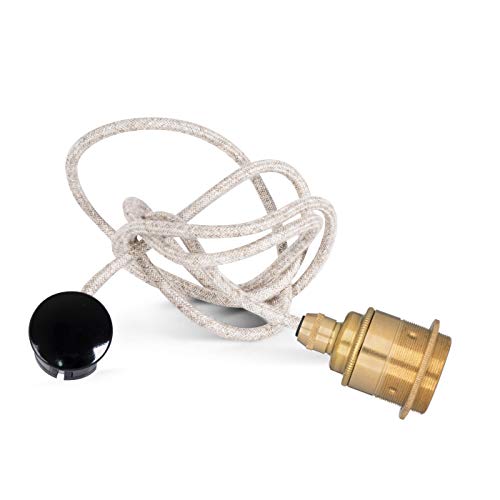 3m Textilkabel Pendellampe LEINEN | Textilkabel mit Fassung & Schuko-Stecker | E27 Gewindemantelfassung Messing (1 Schraubring) von Lightstock