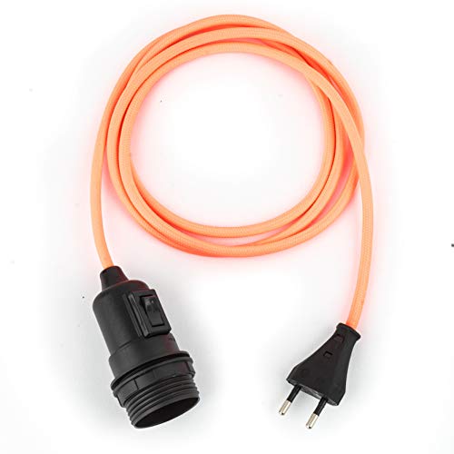 5m Plug-In Lampe FUCHSIA-PINK, Textilkabel mit Lampenfassung aus Thermoplast (TEILGEWINDEMANTEL) mit Schalter und Eurostecker von Lightstock