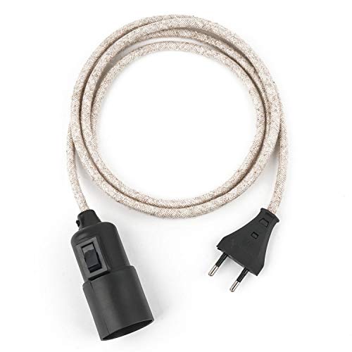 5m Plug-In Lampe LEINEN, Textilkabel mit Lampenfassung aus Thermoplast (Glattmantel) mit Schalter und Eurostecker von Lightstock