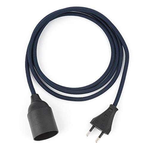 5m Plug-In Lampe NAVY-BLAU, Textilkabel mit Lampenfassung aus Thermoplast (GLATTMANTEL) mit Eurostecker von Lightstock