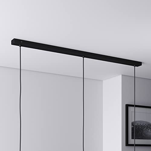 Baldachin für Lampe Rechteckig, Länge 1100mm, mit 3 Kabelauslässen (L 110 x H 2.5 x B 5 cm), SCHWARZ, ideal für langen Esstisch von Lightstock