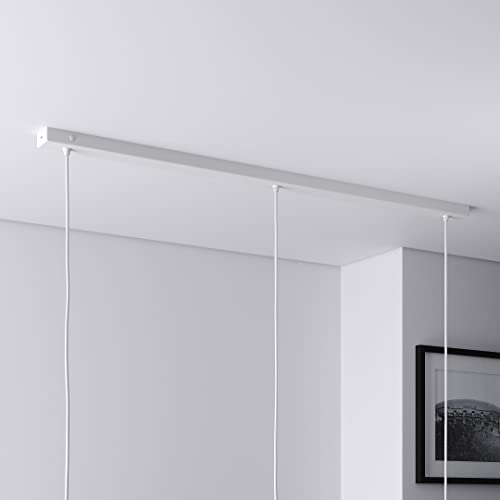 Baldachin für Lampe Rechteckig, Länge 1100mm, mit 3 Kabelauslässen (L 110 x H 2.5 x B 5 cm), WEISS, ideal für langen Esstisch von Lightstock