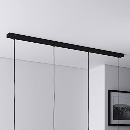 Baldachin für Lampe Rechteckig, Länge 1100mm, mit 4 Kabelauslässen (L 110 x H 2.5 x B 5 cm), SCHWARZ, ideal für langen Esstisch von Lightstock