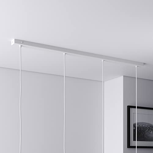 Baldachin für Lampe Rechteckig, Länge 1100mm, mit 4 Kabelauslässen (L 110 x H 2.5 x B 5 cm), WEISS, ideal für langen Esstisch von Lightstock
