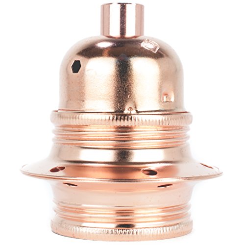 Fassung für Lampe E27, Metall Lampenfassung mit Außengewinde und Schraubringen, verkupfert mit Zugentlastung in Kupfer-Finish von Lightstock