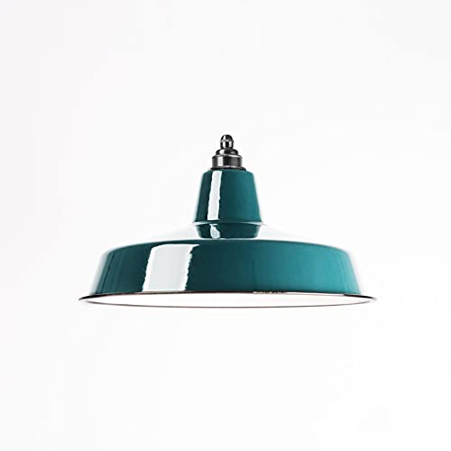 Industrie Lampenschirm Emaille Petrol Blau (2. Wahl), Fabriklampe Ø36 cm inkl. Vintage Fassung aus Messing, Bronze Antik von Lightstock