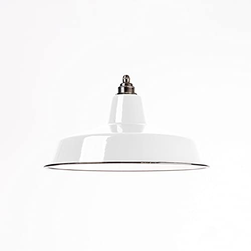 Industrie Lampenschirm Emaille Weiß (2. Wahl), Fabriklampe 36 cm, inkl. Fassung aus Messing (Antik-gebürstet) von Lightstock