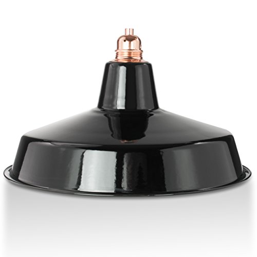 Lampenschirm Industriestil aus Emaille - 2. Wahl, Fabriklampe 36 cm, schwarz inkl. Fassung aus Metall, Kupfer von Lightstock