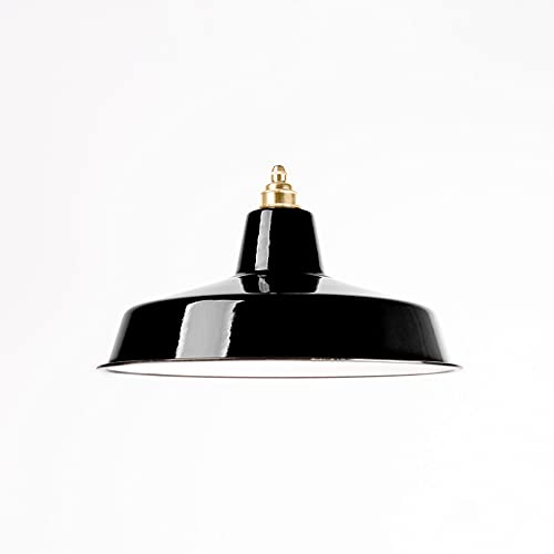 Lampenschirm Industriestil aus Emaille - 2. Wahl, Fabriklampe 36 cm, schwarz inkl. Vintage Fassung aus Messing von Lightstock