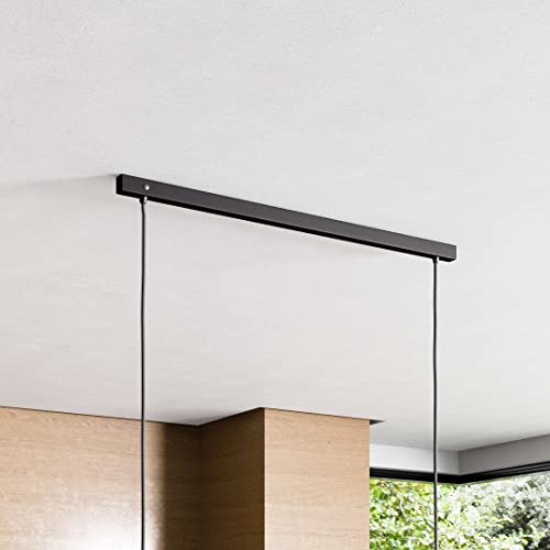 Lightstock SLIM RECTANGLE, rechteckiger Baldachin für Lampe mit 2 Kabelauslässen (L 80 x H 3.0 x B 2.5 cm), SCHWARZ, ideal für Esstisch, inkl. WAGO-Klemmen von Lightstock