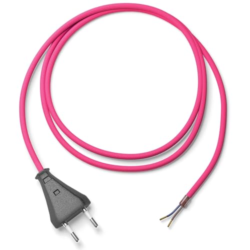 Lightstock Textilkabel-Lampenzuleitung (H03VV-F 2x0,75mm²) mit Eurotecker, Fuchsia-Pink, 1.8 Meter von Lightstock