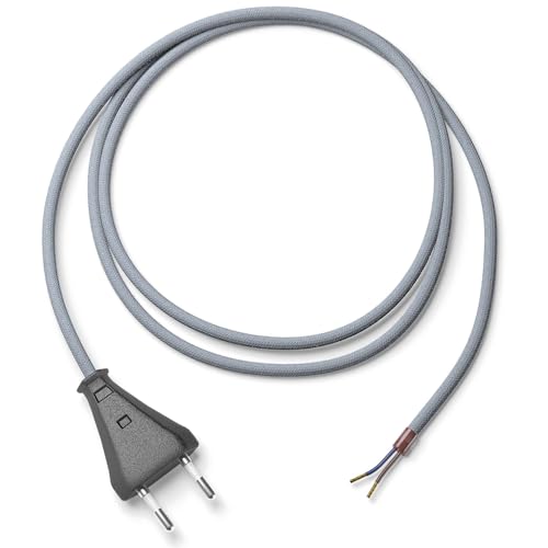 Lightstock Textilkabel-Lampenzuleitung (H03VV-F 2x0,75mm²) mit Eurotecker, Hellgrau, 1.8 Meter von Lightstock