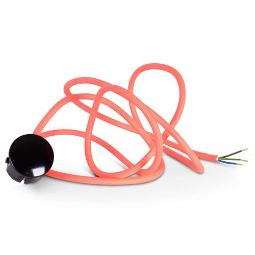 Textilkabel Zuleitung mit Schuko-Stecker (Winkelstecker aus Duroplast: Bakelit Optik), Leitung H03VV-F 3x0.75mm² 3-adrig, Neon-Pink, 3 Meter von Lightstock