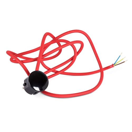 Textilkabel Zuleitung mit Schuko-Stecker (Winkelstecker aus Duroplast: Bakelit Optik), Leitung H03VV-F 3x0.75mm² 3-adrig, Rot, 1.8 Meter von Lightstock