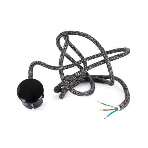 Textilkabel Zuleitung mit Schuko-Stecker (Winkelstecker aus Duroplast: Bakelit Optik), Leitung H03VV-F 3x0.75mm² 3-adrig, Schwarz-Melange, 3 Meter von Lightstock