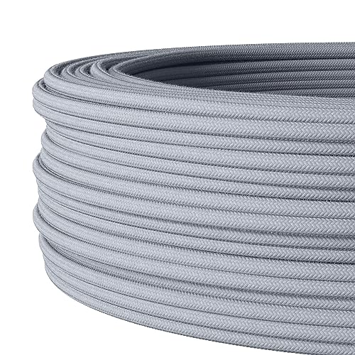 Textilkabel für flexible Elektroinstallation (H05VV-F), Stoffkabel 3x1.5mm², Aufputz-Textilkabel, Installationskabel, Hellgrau- 3 Meter von Lightstock