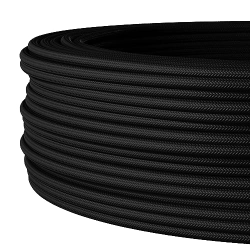 Textilkabel für flexible Elektroinstallation (H05VV-F), Stoffkabel 3x1.5mm², Aufputz-Textilkabel, Installationskabel, Schwarz - 100 Meter von Lightstock