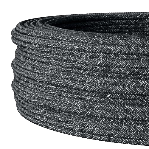 Textilkabel für flexible Elektroinstallation (H05VV-F), Stoffkabel 3x1.5mm², Aufputz-Textilkabel, Installationskabel, Schwarz-Melange- 3 Meter von Lightstock