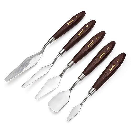 Arrtx 5 Stück Malerei Messer Edelstahl Spachtel Spachtel Ölgemälde Zubehör Farbe mischen Set für Öl, Leinwand, Acryl-Malerei von Arrtx