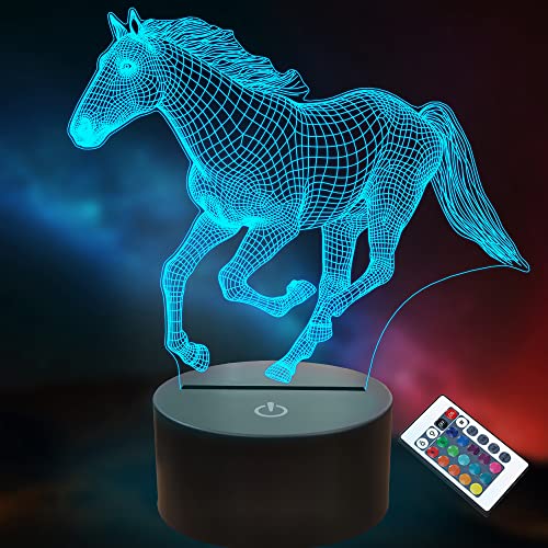 Lightzz 3D Pferdelampe für Kinder Mädchen Jungen Pferdeliebhaber Geschenke, 16 Farben Fernbedienung LED Illusion Tier Nachtlicht für Home Office Dekoration Geschenke von Lightzz