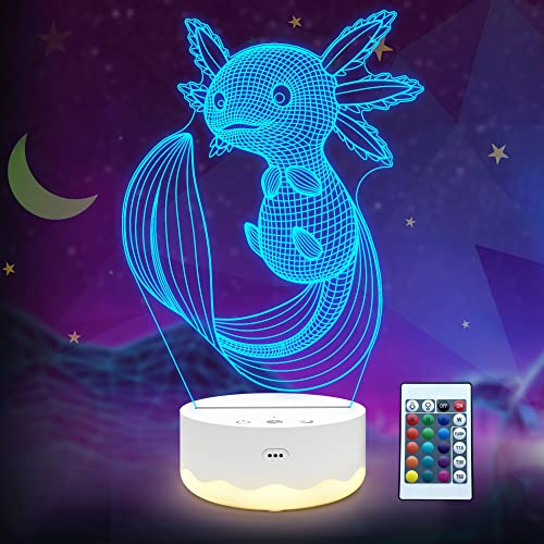 Lightzz Axolotl Nachtlicht, 3D -Illusionslampe mit Fernbedienung + Touch 16 Farbblitzwechsel + Timer Schreibtischlampen Kinder Zimmer Dekor Beste Festivalgeburtstagsgeschenke von Lightzz