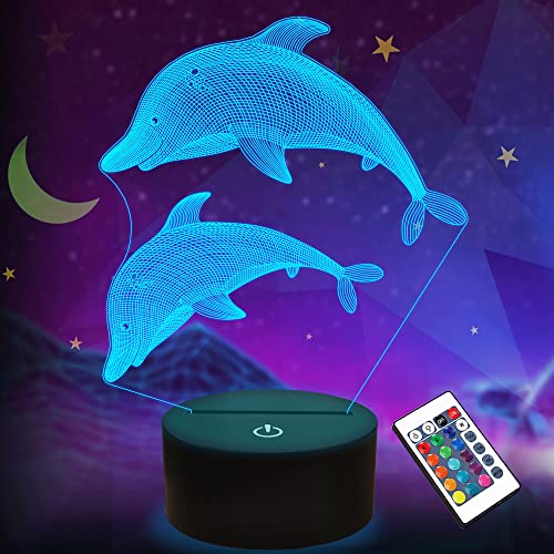Lightzz Delphin Geschenke für Kinder Mädchen, 3D Lampe Ocean Dolphin LED Illusion Nachtlicht mit Fernbedienung 16 Farben ändern von Lightzz