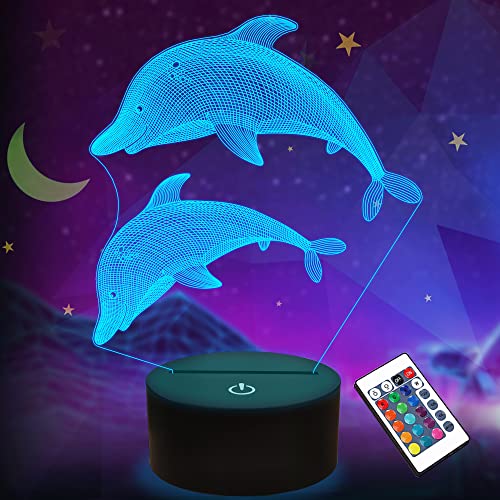 Lightzz Delfin Geschenke für Kinder Mädchen, 3D Lampe Ocean Dolphin LED Illusion Nachtlicht mit Fernbedienung 16 Farben ändern, Kinderzimmer Dekoration Kreativ Urlaub Geschenk Geburtstag Junge von Lightzz