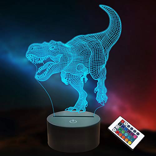 Dinosaurier 3D optische Täuschungslampe LED Nachtlichter für Kinder Jungen Mädchen Geschenke, 16 Farben Fernbedienung mit Timer, Velociraptor Spielzeug Nachtlicht von Lightzz
