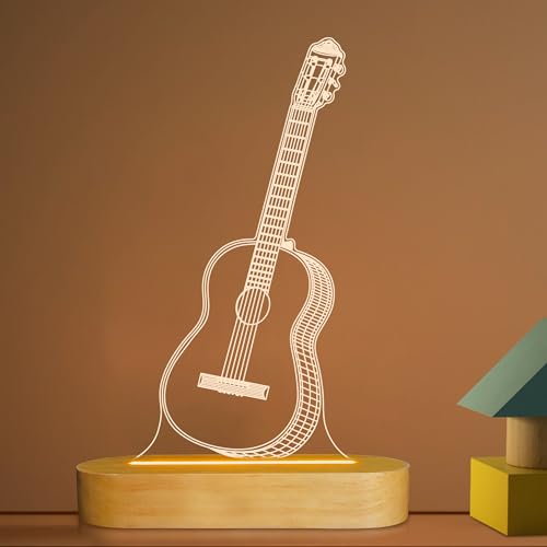 Gitarre 3D Illusion Optisches Nachtlicht LED Nachttischlampe für Kinder Männer Ihn Musiker Liebhaber Weihnachtsgeschenke, weiche, warmweiße Farbe von Lightzz