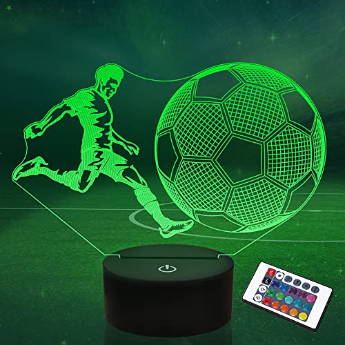 Lightzz Fußballgeschenke für Kinder, Fußball 3D Illusion Lampe Fußball Nachtlicht mit Fernbedienung + Touch 16 Farbwechsel + Timer Schreibtischlampen für Jungenzimmerdekoration von Lightzz