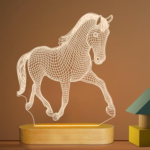 Lightzz Horse Geschenke für mädchen Frauen, 3D Illusion Lampe Pferd nachtlicht mit weichen warm weißen Farben für Kinder Jungen Room dekor, led Holz basische tischlampe von Lightzz