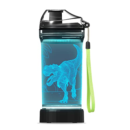 Lightzz Kids Wasserflasche mit 3D leuchtendem Dinosaurier LED Licht - 14 OZ Tritan BPA Free - Kreatives Ideal Travel Cup Dinosaurier Geschenk für Schulkind Junge Kind Urlaub Camping Picknick von Lightzz